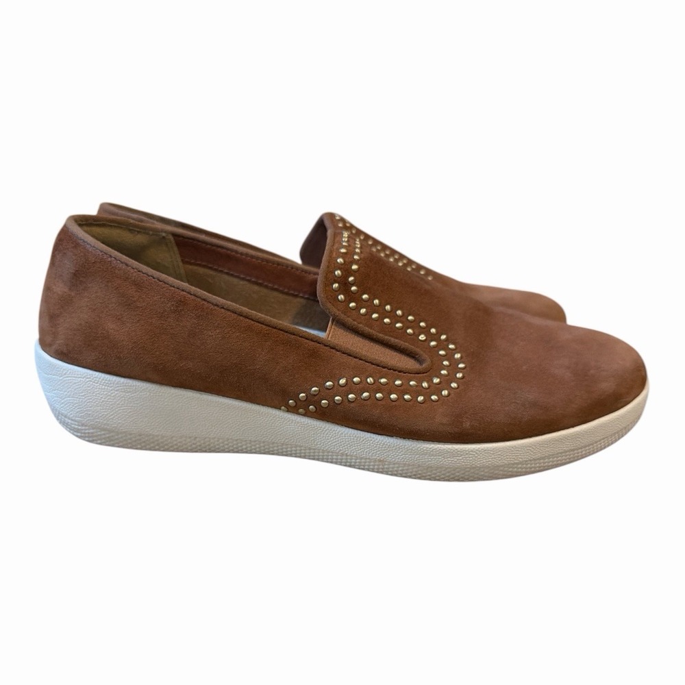 FitFlop Superskate Studded Suede Slip On Sneakers Tan Brown Size 9